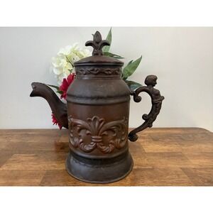 Large Vintage Metal Watering Can Fleur de Lis Mermaid Handle Gothic Garden Decor